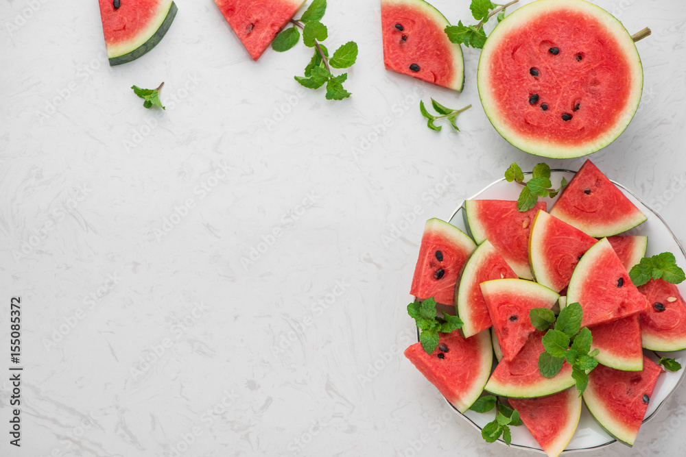 Fresh sliced watermelon on a plate in summertime