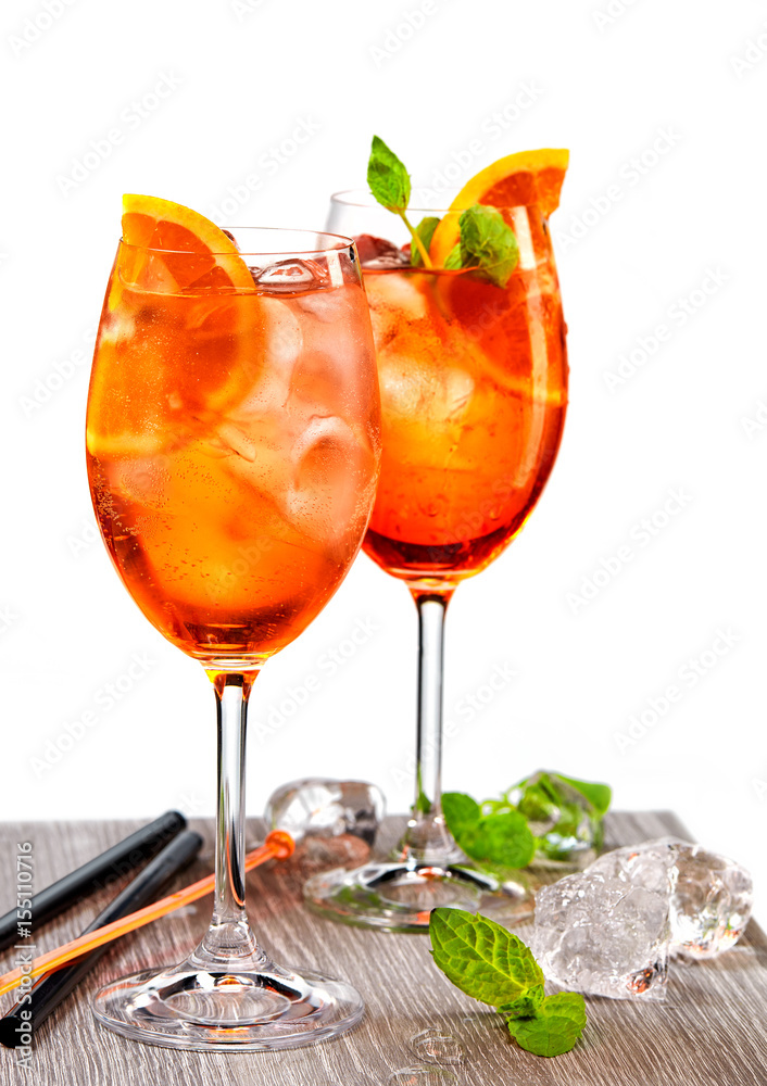 two glasses of aperol spritz cocktail