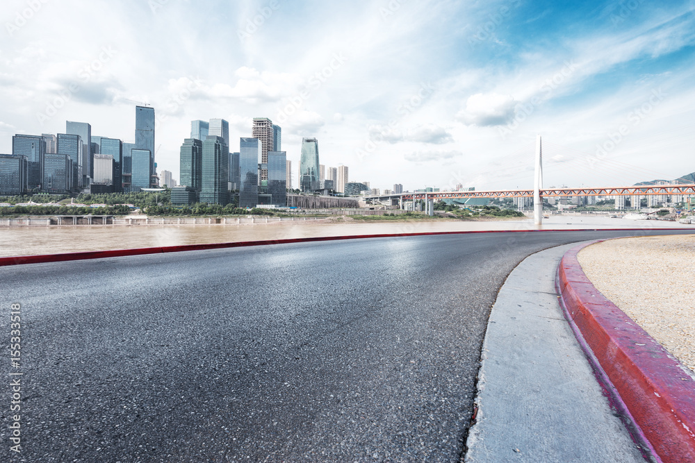 empty road with cityscape of chongqing