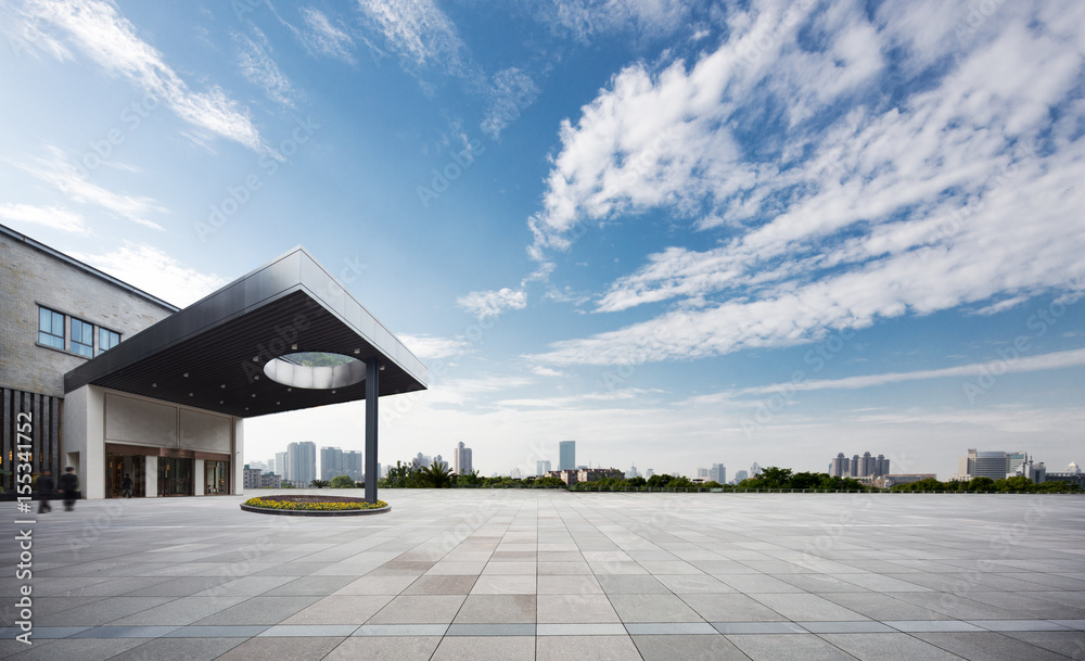 empty floor with cityscape of modern city