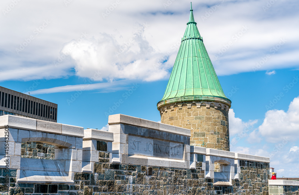 Tower of St. John Gate in Quebec City, Canada