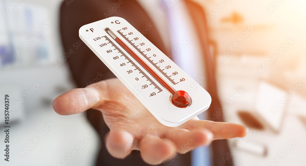 Businessman checking the temperature rise 3D rendering