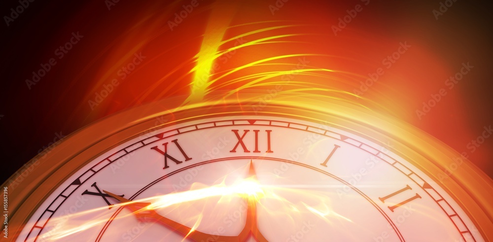 Composite image of analog clock over white background