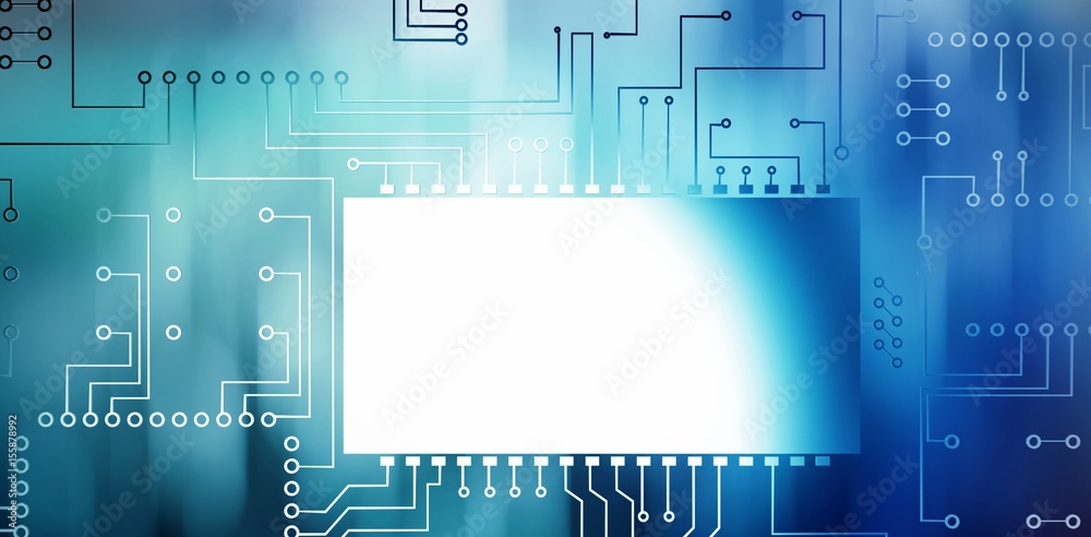 Composite image of circuit board against white background