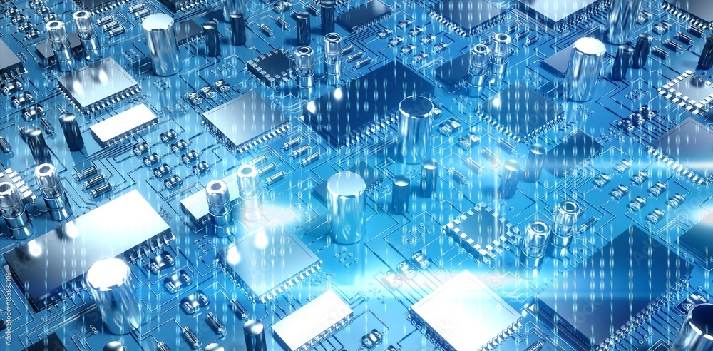 Composite image of blue technology interface with binary code