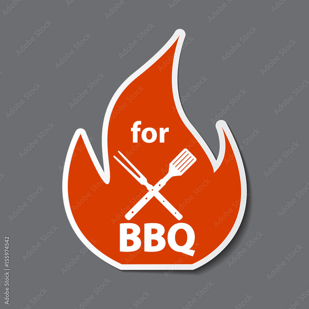 BBQ Icon Sticker with Grill Tools. Vector Illustration