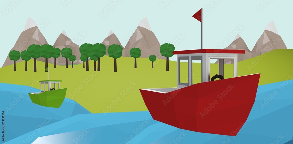 Composite image of red boat over white background