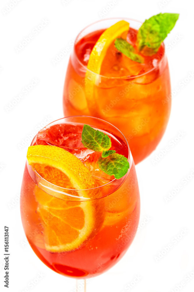 two glasses of aperol spritz cocktail