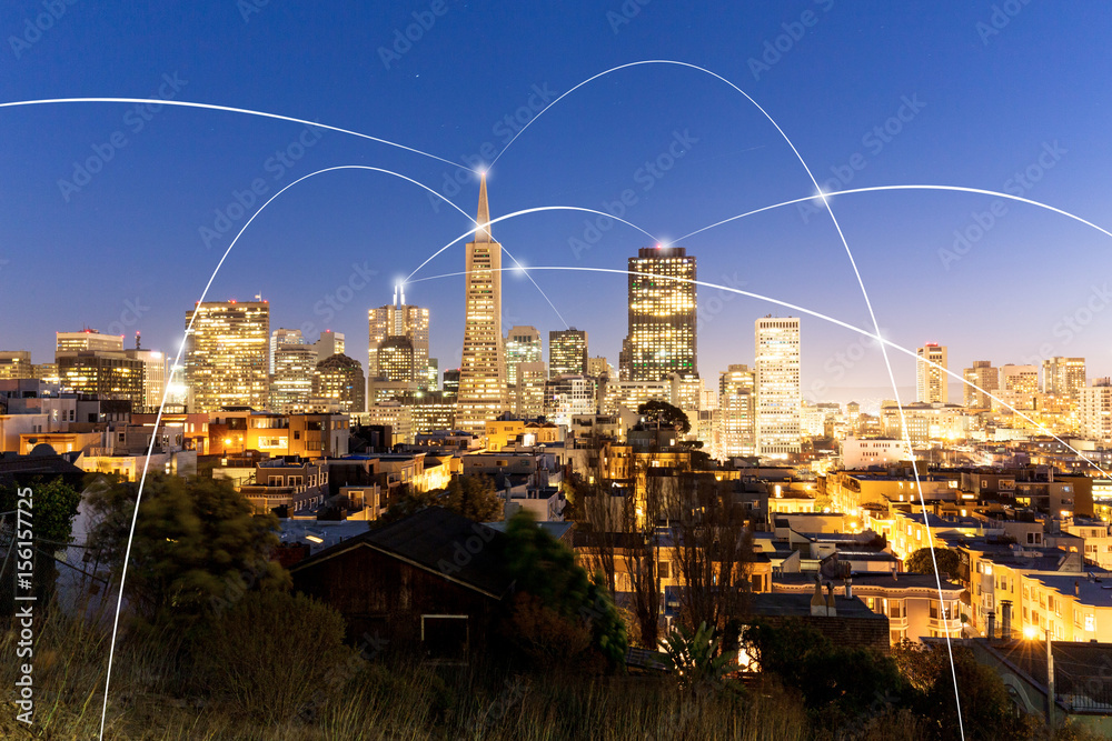 modern intelligence buildings in modern city at night