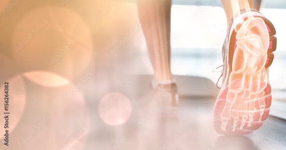 Feet on treadmill and peach bokeh transition