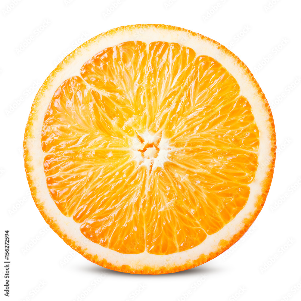 Orange fruit. Round orange slice isolated on white background. With clipping path.