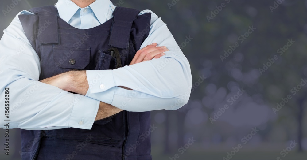 Security man outside in dark background park