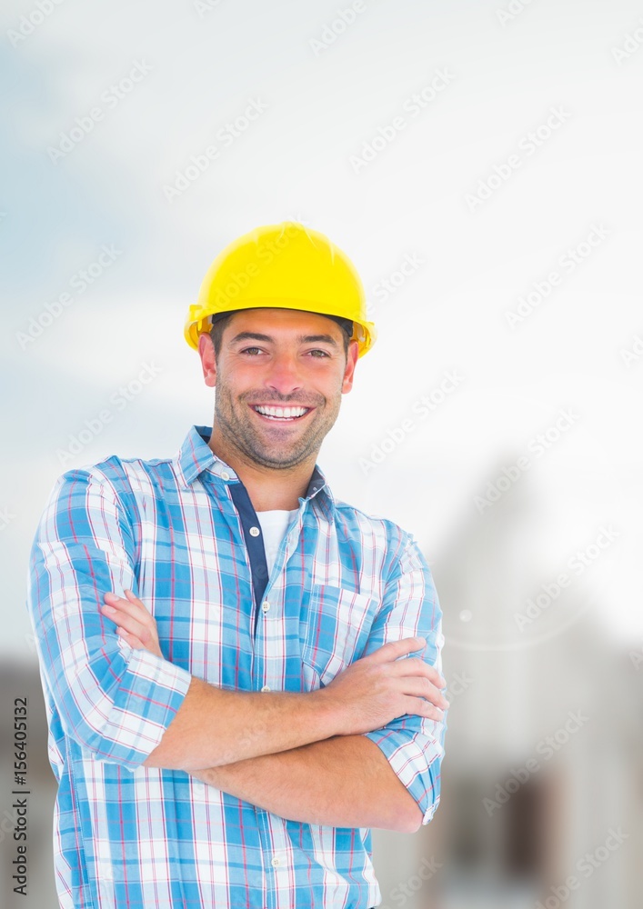 Construction Worker in front of construction site