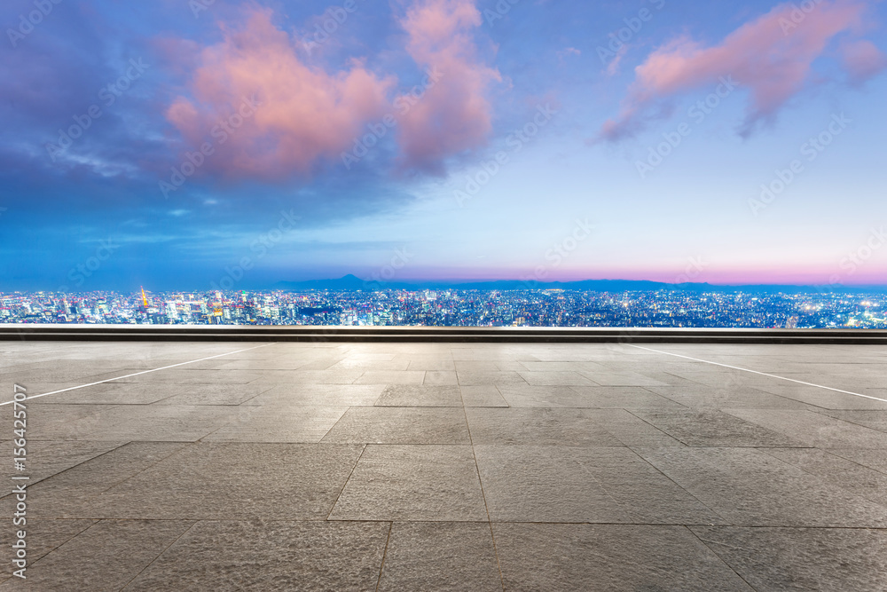 empty floor with cityscape of modern city