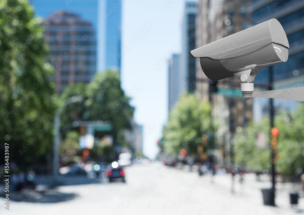 CCTV camera against defocused buildings