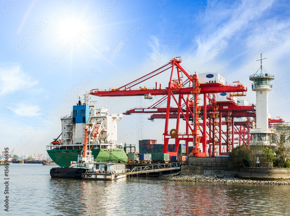 Containers loading by crane,trade port,shipping