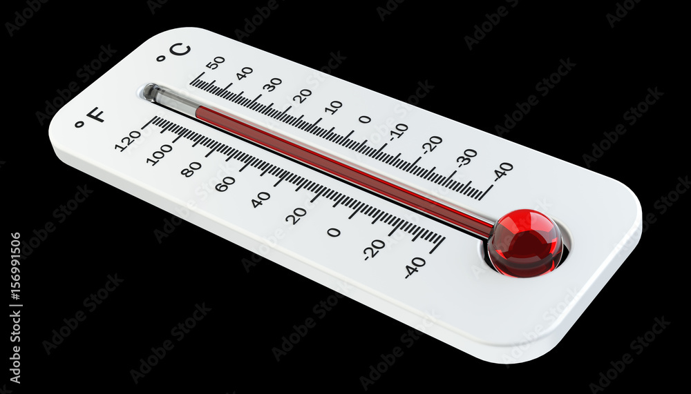 Thermometer with red temperature rise 3D rendering