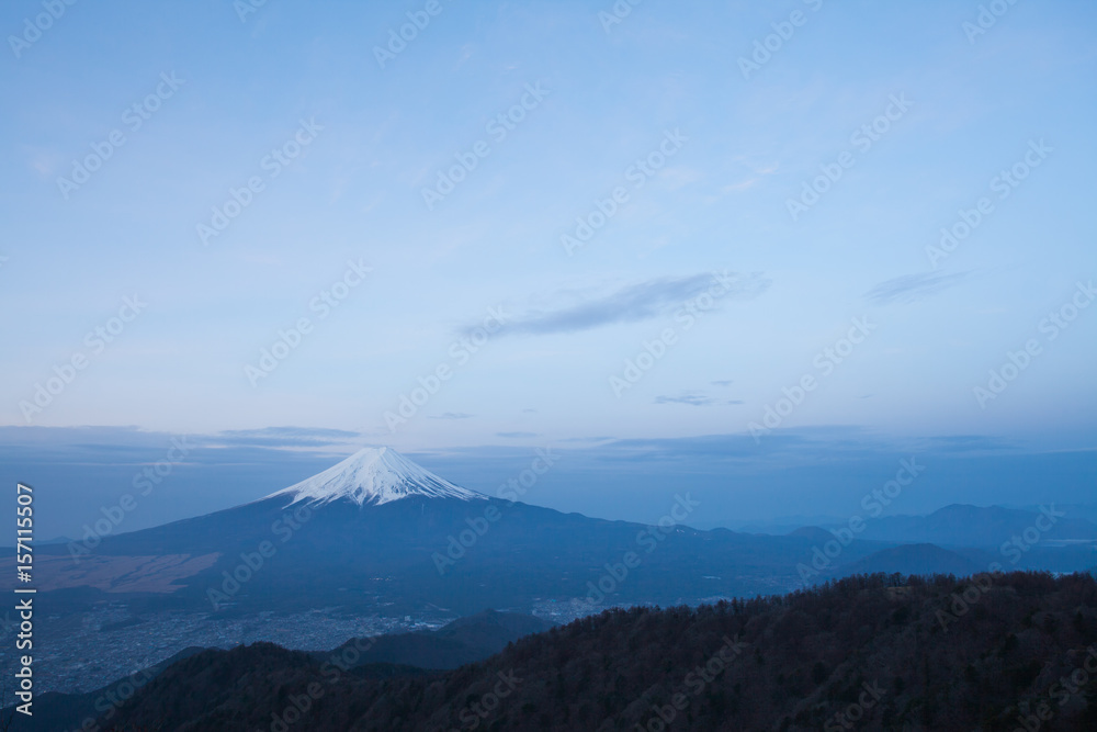 View of Mountain Fuji and Fujiyoshida town seen from Mountain Mitsutoge