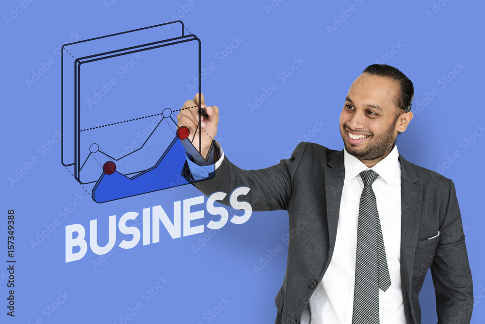 Businessman writing a information graph