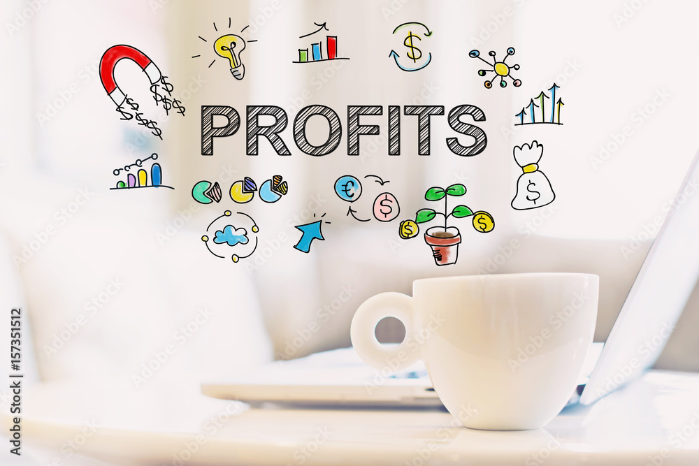 Profits concept with a cup of coffee