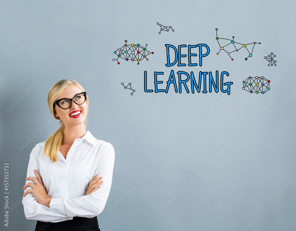 Deep Learning text with business woman