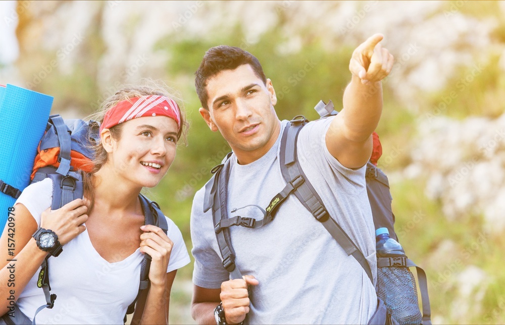 Young group hiking.