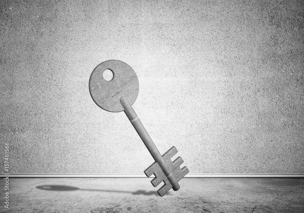 Conceptual background image of concrete key sign in room with wo