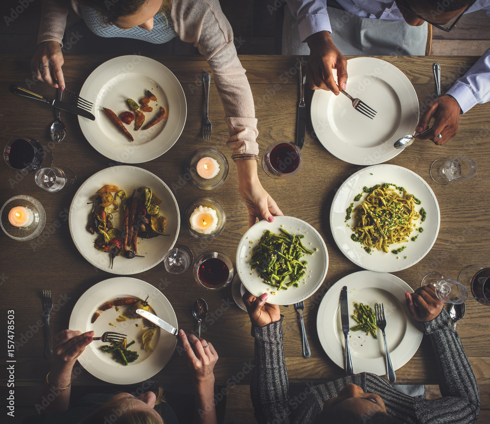 Friends Gathering Eating Food Together Happiness