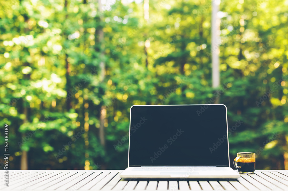 Laptop computer with a forest background