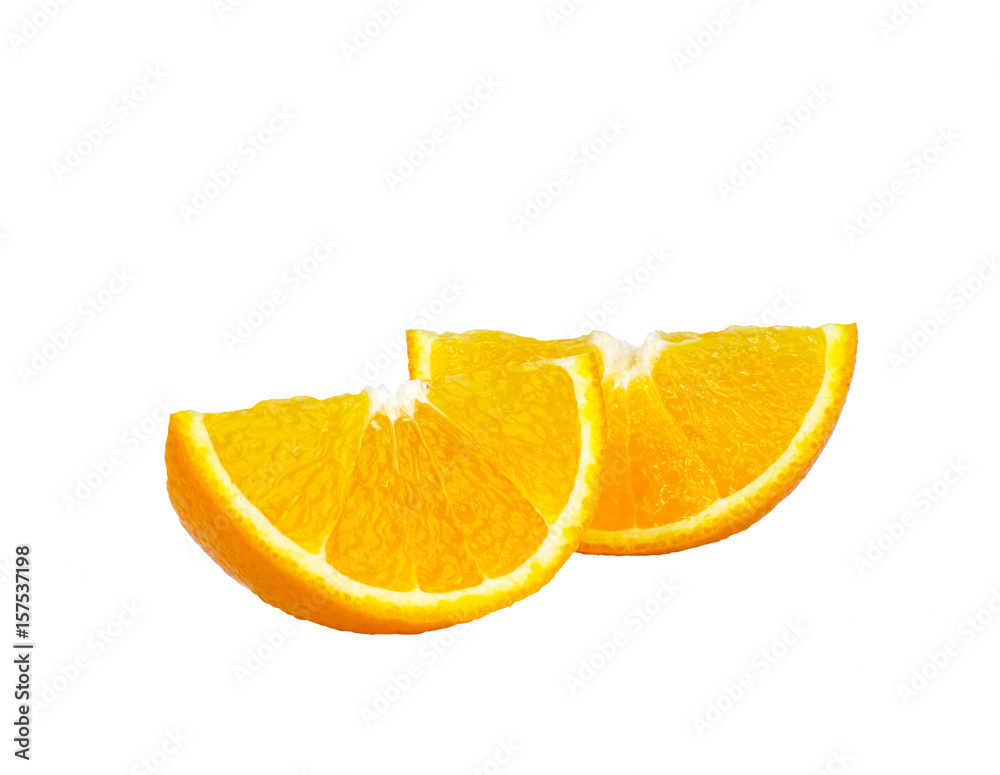 Orange fruit with slice  isolated on white background.