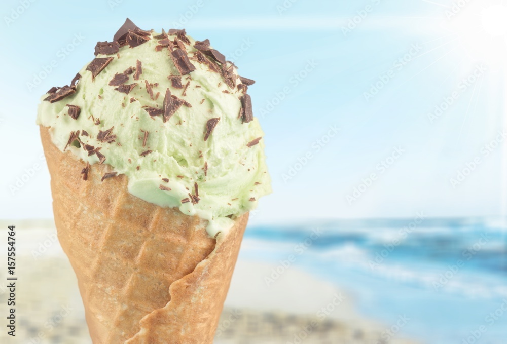 Icecream on beach background.