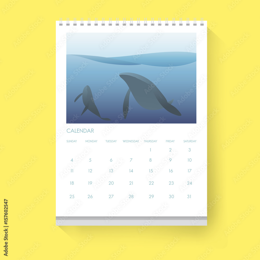 Calendar Showing Date Day with Whales in Ocean Photo