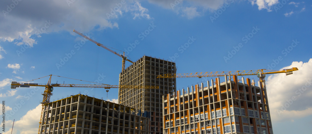 Construction, high-rise, building tower crane close up