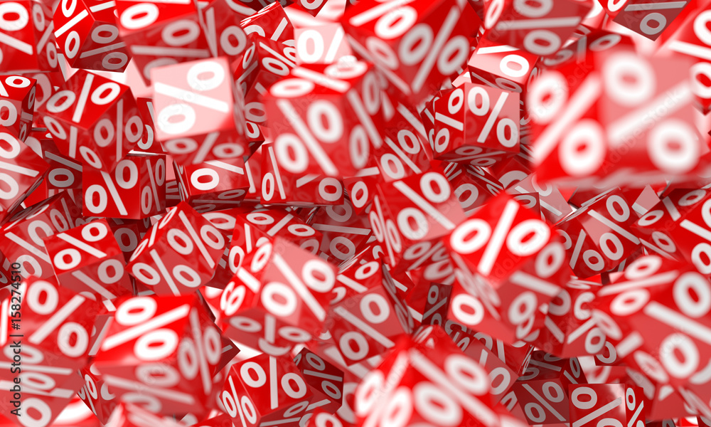 Red sales icons floating in the air 3D rendering