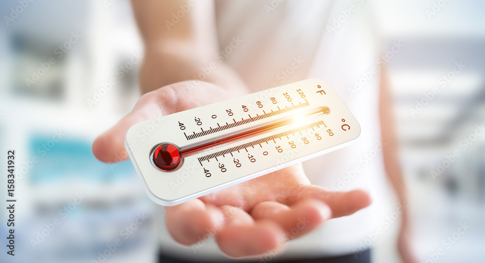 Businessman checking the temperature rise 3D rendering