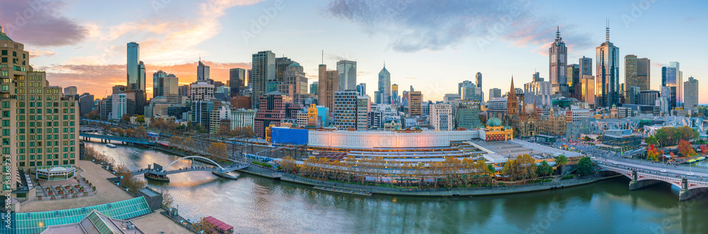 Melbourne city skyline at twilight