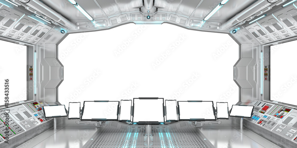 太空船内部白色窗户3D渲染