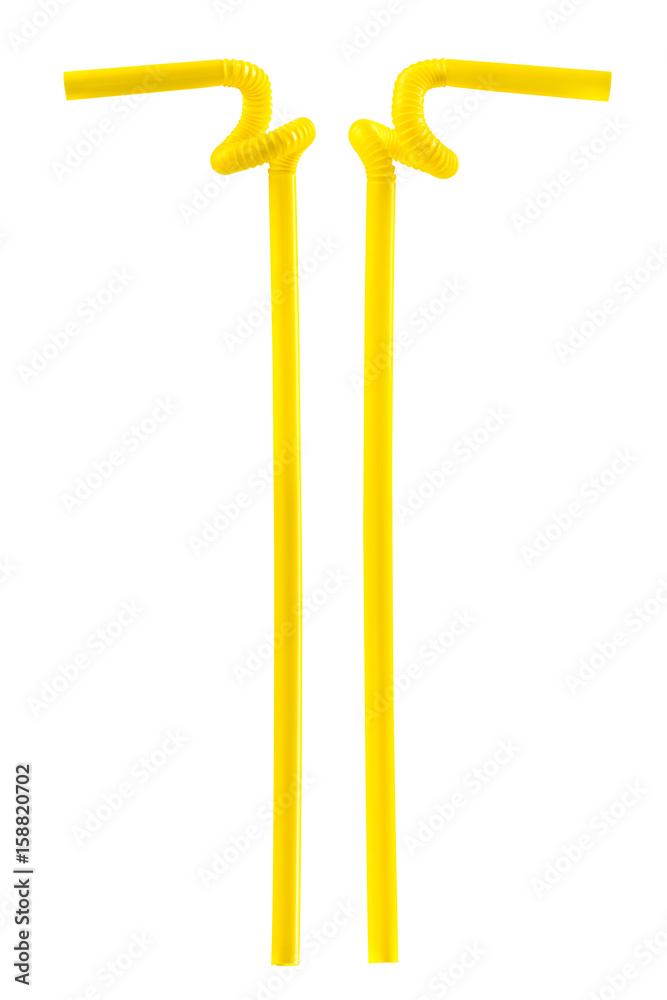 yellow drinking straws isolated