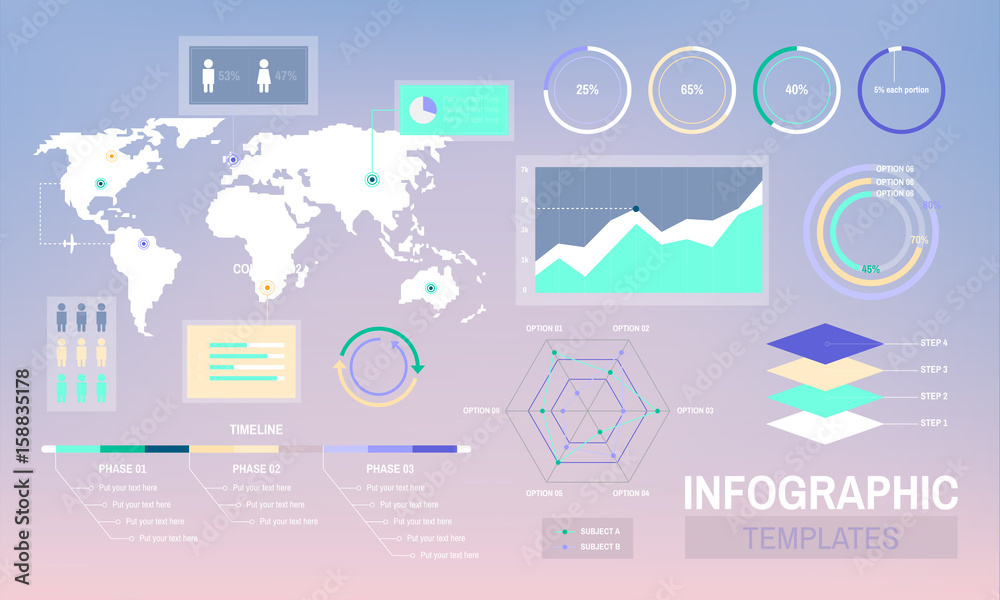 Infographic templates progress analysis charts graph illustration