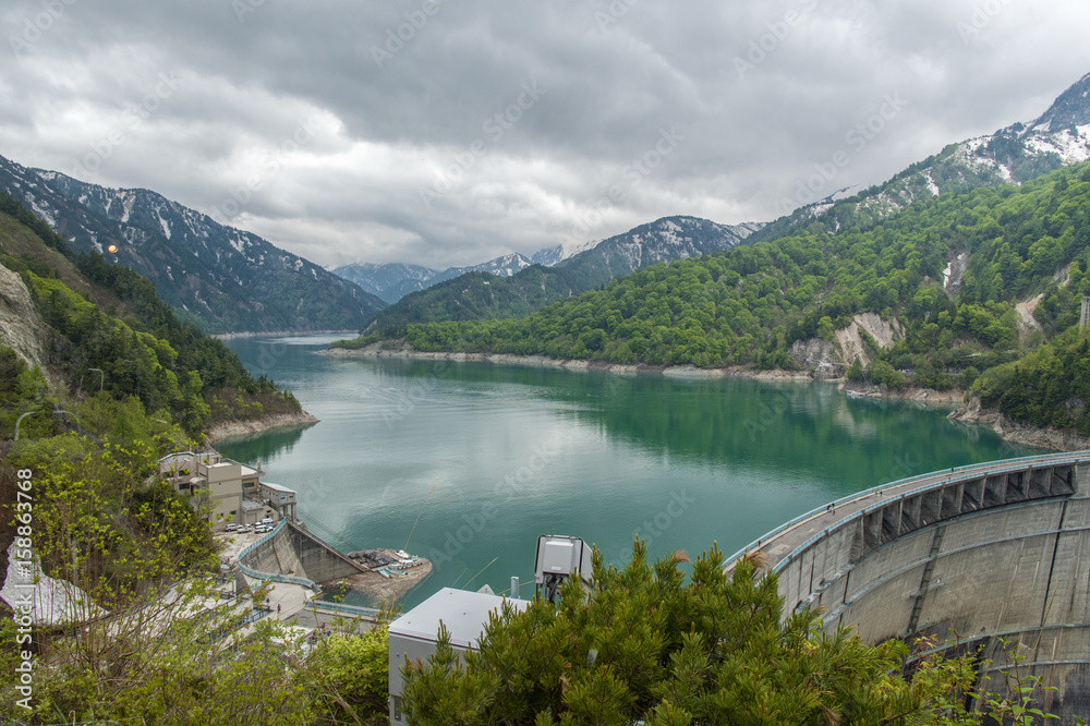 The view of Kurobe Dam. The Kurobe Dam or Kuroyon Dam is a variable-radius arch dam on the Kurobe Ri