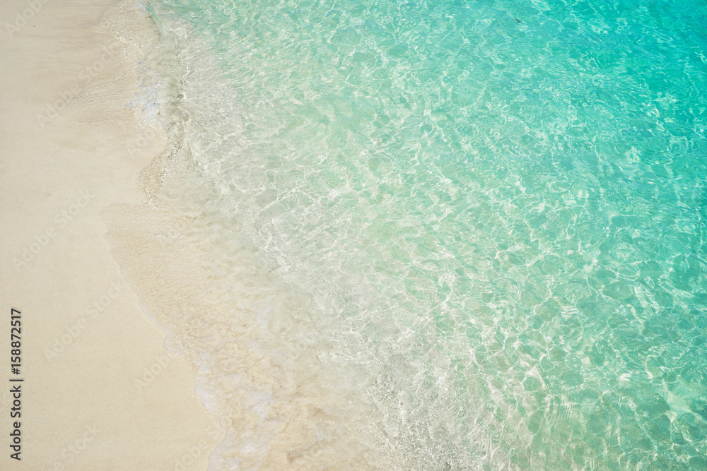 Beach tropical with white sandy and crystal water seen from above. Rawa island ,Malaysia .