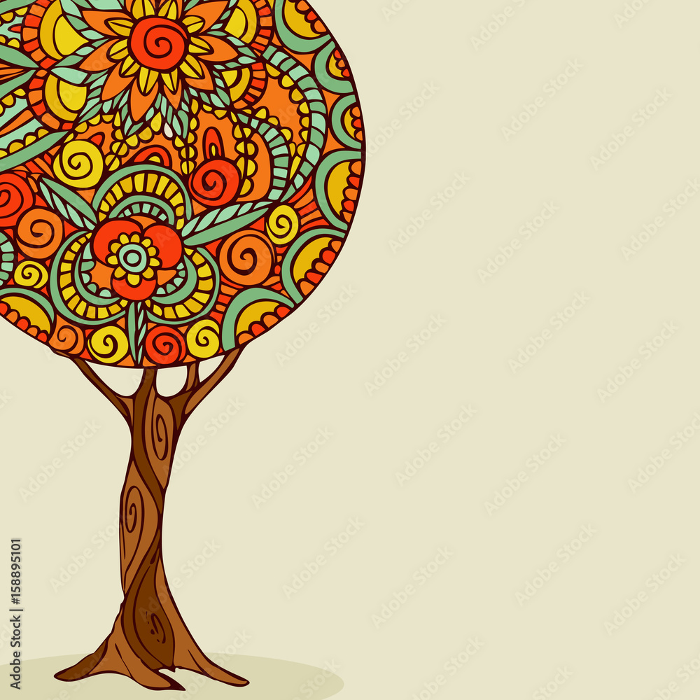 Mandala tree hand drawn floral illustration art