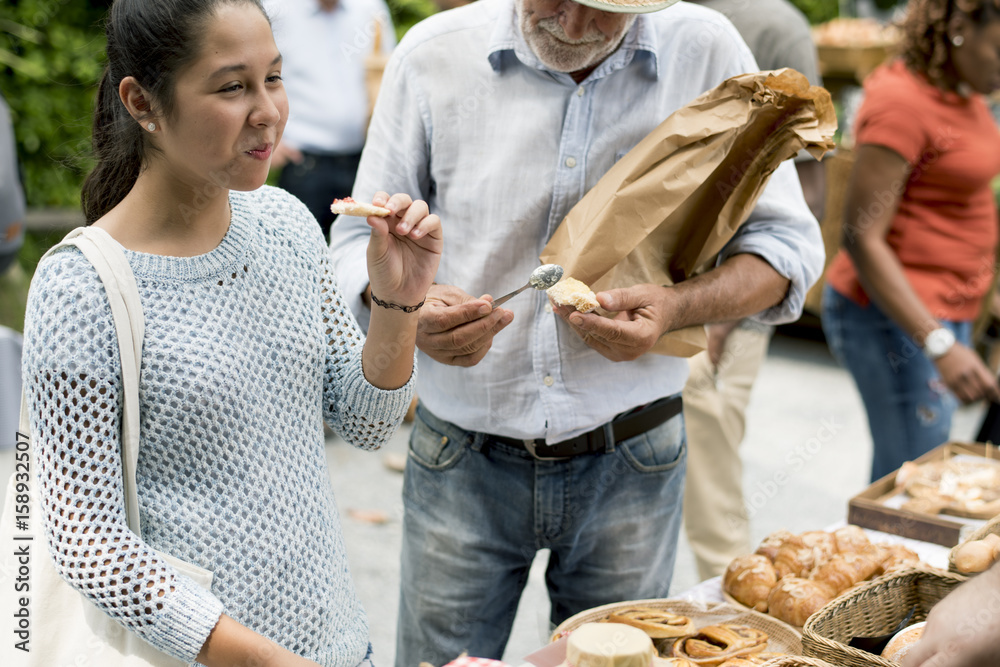 People at healthy local food festive