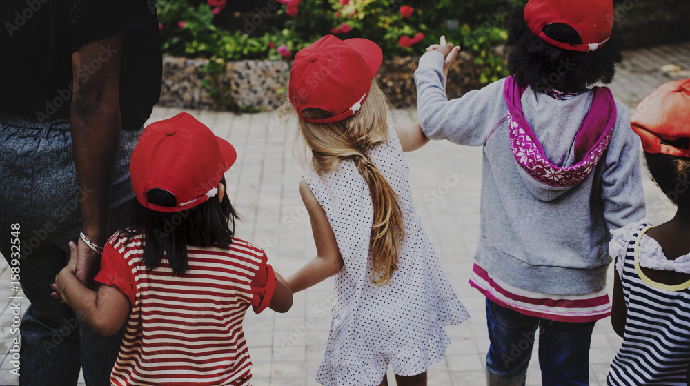 Group of red cap student are happiness