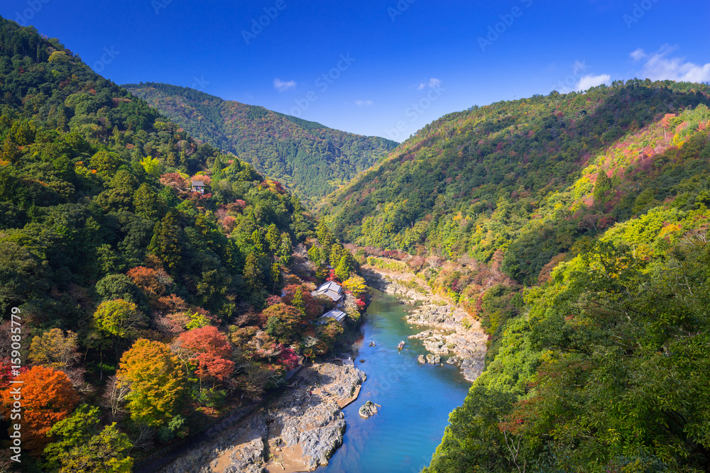 日本荒山视点和鹤津河的秋天