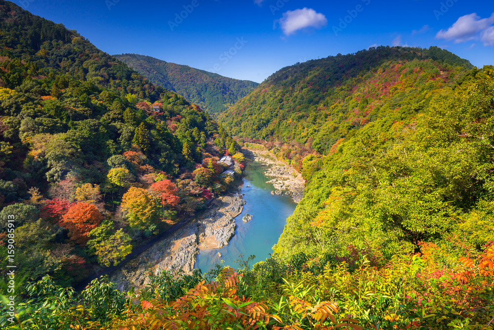 日本荒山视点和鹤津河的秋天