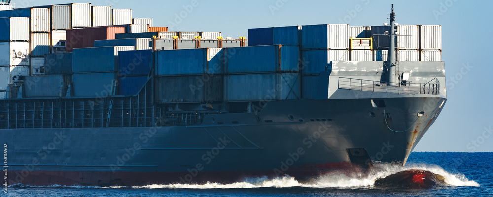 Grey container ship