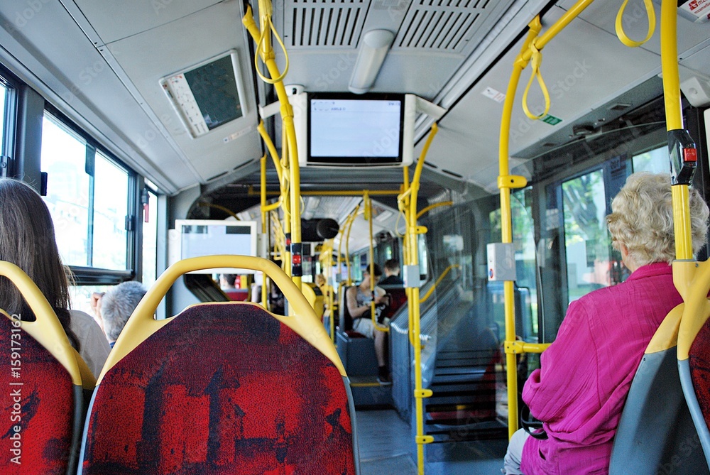 Interior of an empty modern european city bus