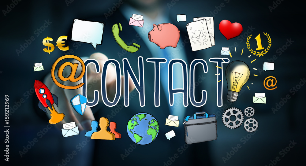 Businessman using manuscript contact text