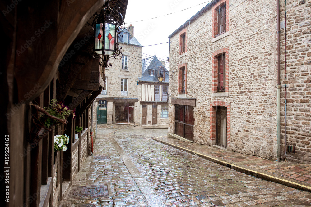 Street view at the famous Dinan town in Brittany region in France